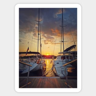 Sunset scene at the harbor Sticker